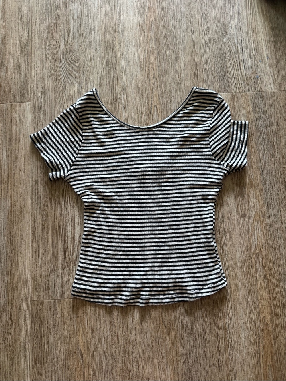 Brandy Melville Black & White Striped Ribbed Scoop-Neck Top